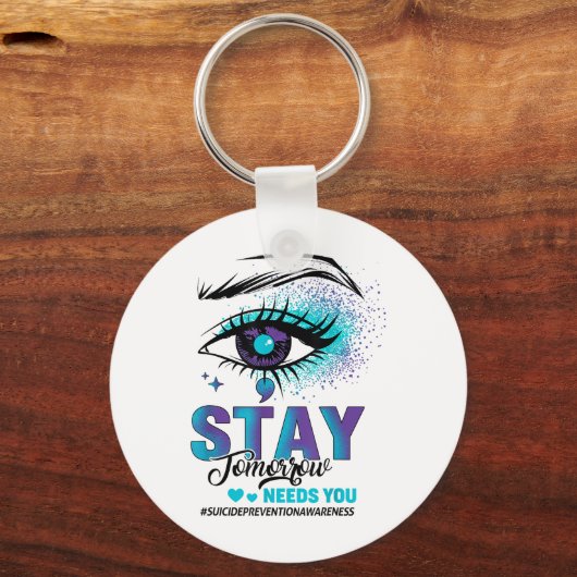 Stay Suicide Prevention Awareness Teal Purple Eye  Schlüsselanhänger (Vorderseite)