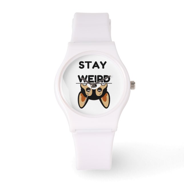 Stay Weird Funny Boston Terrier Cartoon Dog Armbanduhr (Vorderseite)
