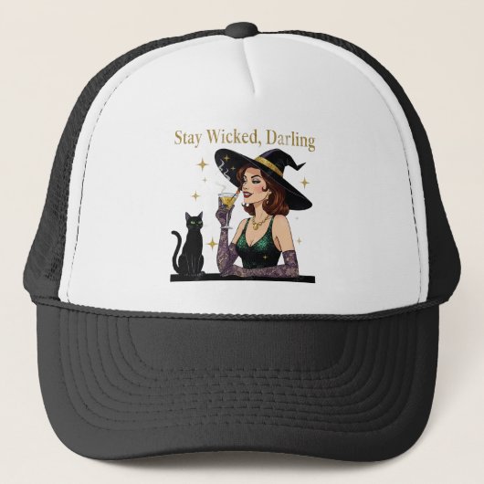 Stay Wicked Darling Retro Witch Truckerkappe (Vorderseite)