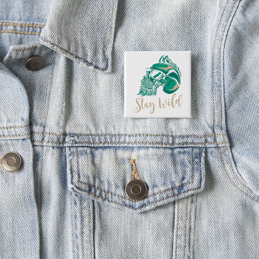 Stay Wild Modern Bearded Skull Button