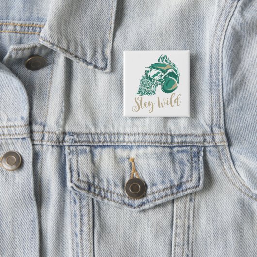 Stay Wild Modern Bearded Skull Button (Beispiel)