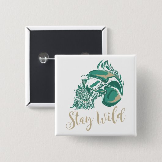 Stay Wild Modern Bearded Skull Button (Vorne & Hinten)