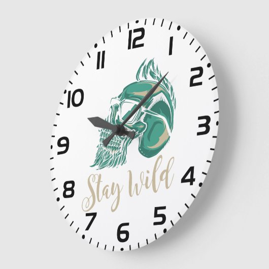 Stay Wild Modern Bearded Skull Große Wanduhr (Winkel)