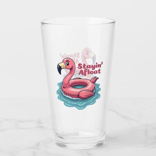 Stayin’ Afloat Funny Flamingo Pool Float Retro Glas (Rückseite)