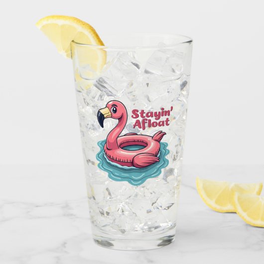 Stayin’ Afloat Funny Flamingo Pool Float Retro Glas (Vorderseite Ice)
