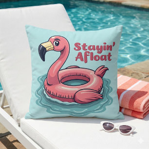 Stayin’ Afloat Funny Flamingo Pool Float Retro Kissen