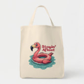 Stayin’ Afloat Funny Flamingo Pool Float Retro Tragetasche (Vorne)