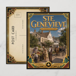 Ste. Genevieve Missouri Vintage Art Deco Golden Postkarte