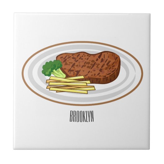 Steak Cartoon Illustration Fliese (Vorderseite)