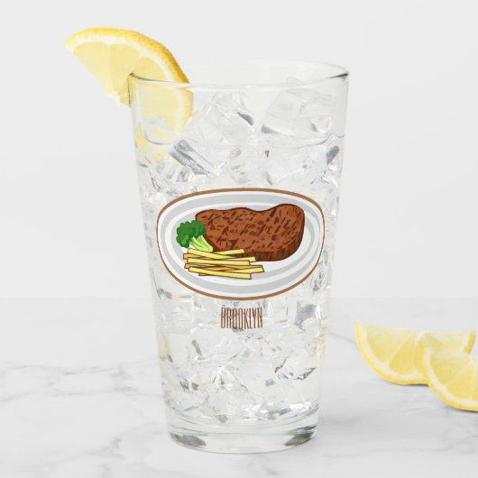 Steak Cartoon Illustration Glas (Vorderseite Ice)