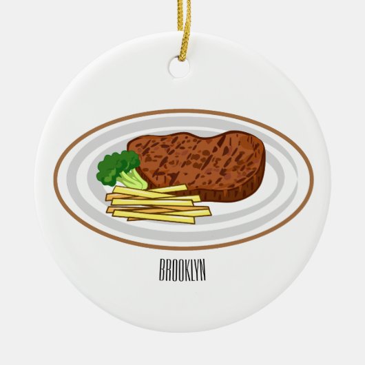 Steak Cartoon Illustration Keramik Ornament (Vorne)