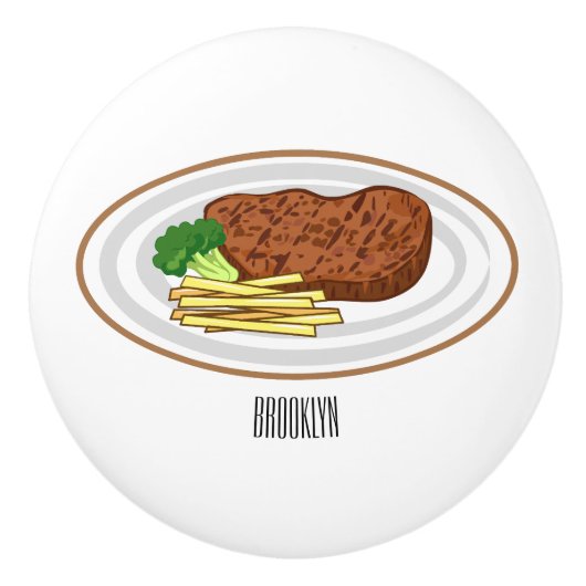 Steak Cartoon Illustration Keramikknauf (Vorderseite)