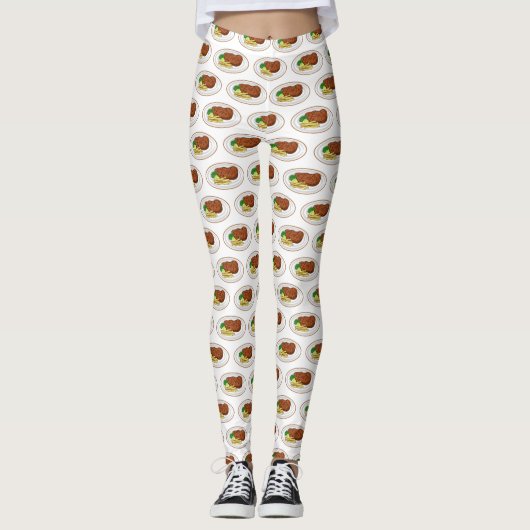 Steak Cartoon Illustration Leggings (Vorderseite)