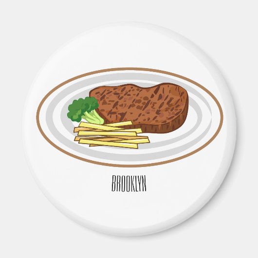 Steak Cartoon Illustration Magnet (Vorne)