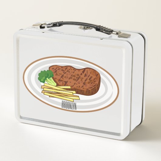 Steak Cartoon Illustration Metall Brotdose (Rückseite)