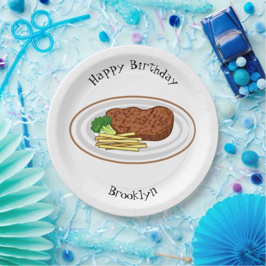 Steak Cartoon Illustration Pappteller (Party)