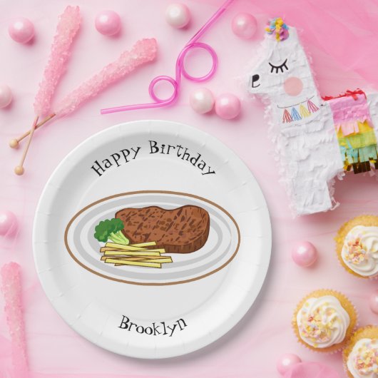 Steak Cartoon Illustration Pappteller (Party)