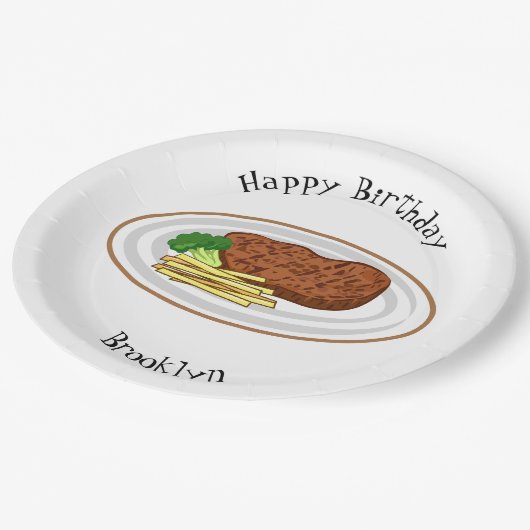 Steak Cartoon Illustration Pappteller (Schrägansicht)