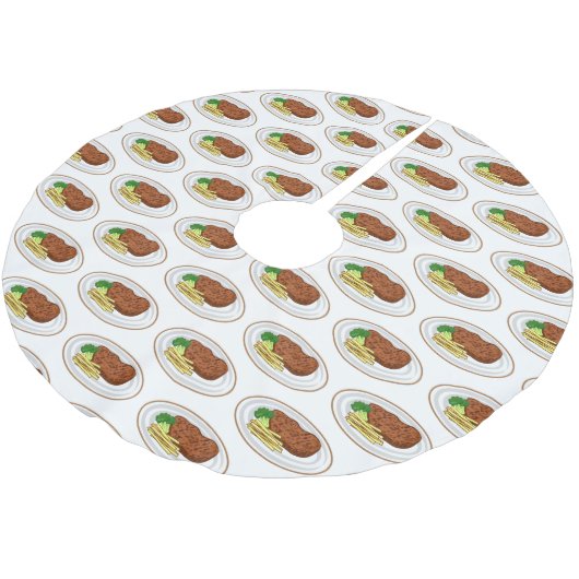 Steak Cartoon Illustration Polyester Weihnachtsbaumdecke (Schrägansicht)