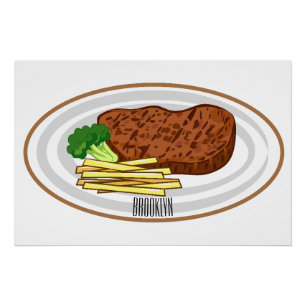 Steak Cartoon Illustration Poster