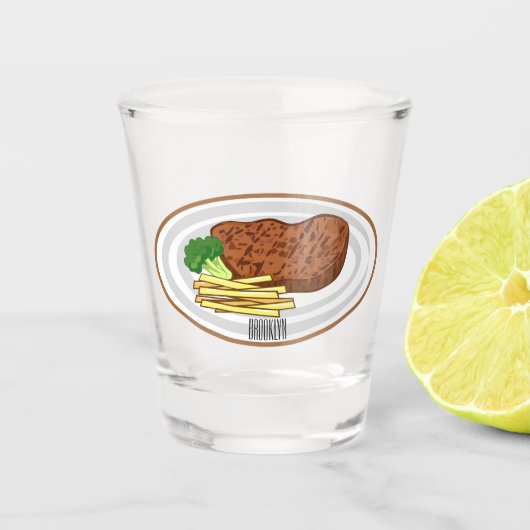 Steak Cartoon Illustration Schnapsglas (Vorderseite)