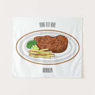 Steak Cartoon Illustration Wandteppich