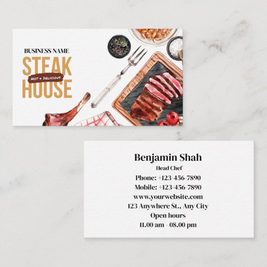 Steak Food Business Card Visitenkarte (Vorne/Hinten)