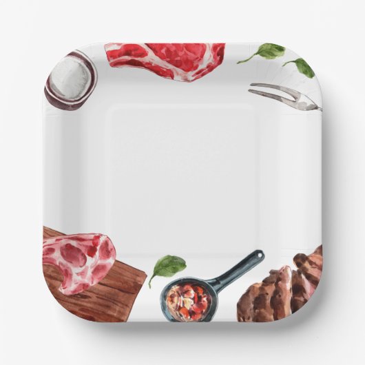 Steak Food Watercolor Pappteller (Vorderseite)