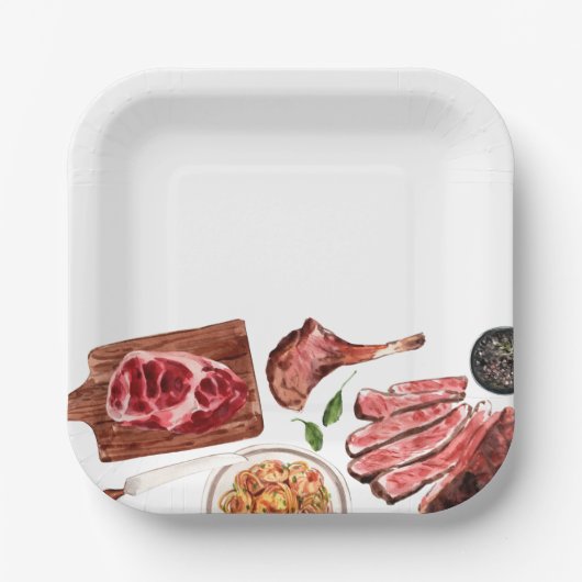 Steak Food Watercolor Pappteller (Vorderseite)