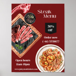 Steak Food Watercolor Poster