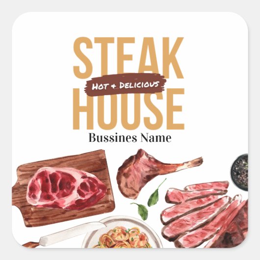 Steak Food Watercolor Quadratischer Aufkleber (Vorderseite)