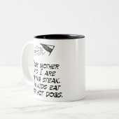 Steak gegen Würstchen Zweifarbige Tasse (Vorderseite Links)
