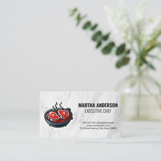 Steak-Grill-Logo Visitenkarte (Stehend Vorderseite)