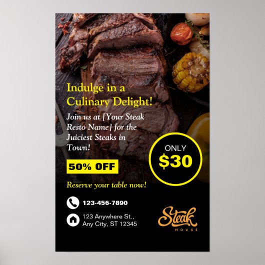 Steak House, Steak Resto, Restaurant Flyer Poster (Vorne)