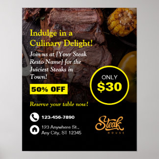 Steak House, Steak Resto, Restaurant Poster