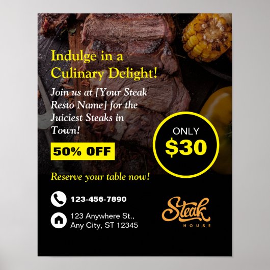 Steak House, Steak Resto, Restaurant Poster (Vorne)