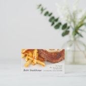 Steak mit Zwiebeln und Pommes frites Visitenkarte (Stehend Vorderseite)