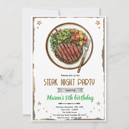 Steak Night BBQ party Invitation Einladung (Vorderseite)