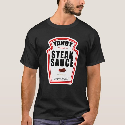 Steak Sauce Flaschenetikett Halloween Kostümoutine T-Shirt (Vorderseite)