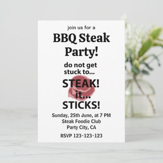 Steak Sticks Funny Steak GRILLEN Party Einladung (Stehend Vorderseite)