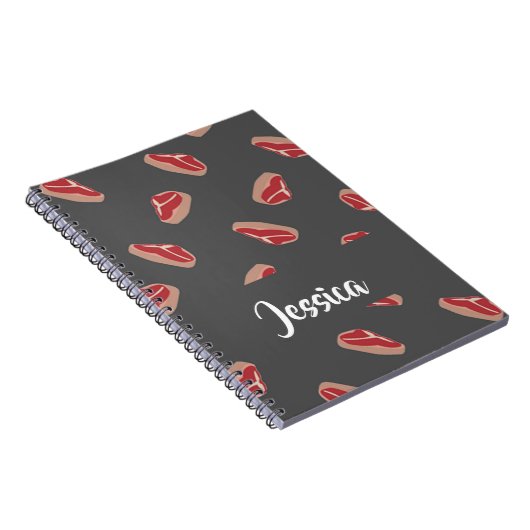 Steakfleisch auf grau notizblock (Rechte Seite)