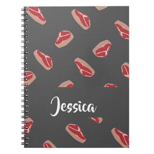 Steakfleisch auf grau notizblock (Vorderseite)