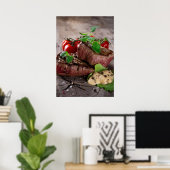 Steaks aus gegrillter Grillen mit frischen Kräuter Poster (Heimbüro)