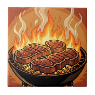 Steaks Grillen BBQ Flammen Fliese