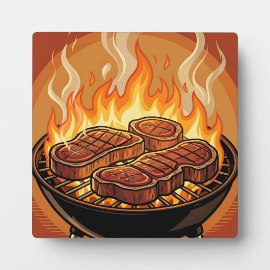 Steaks Grillen BBQ Flammen Fotoplatte (Vorderseite)