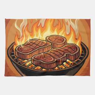 Steaks Grillen BBQ Flammen Geschirrtuch