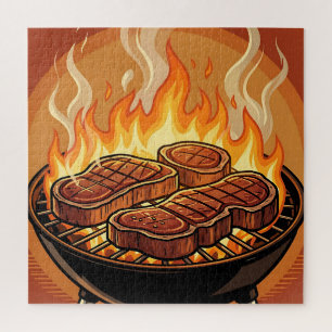 Steaks Grillen BBQ Flammen Puzzle