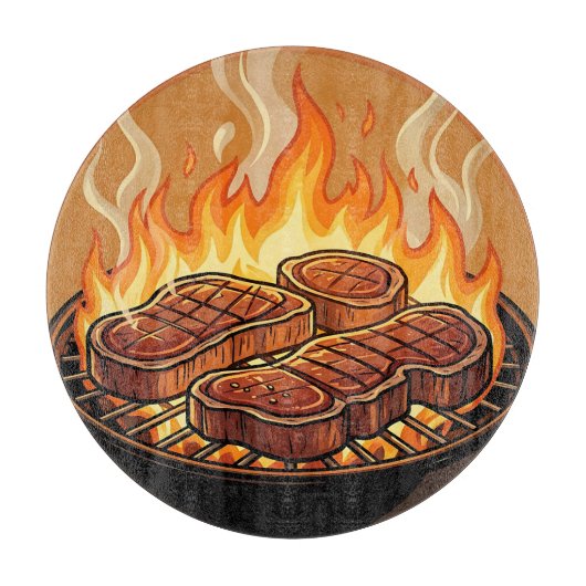 Steaks Grillen BBQ Flammen Schneidebrett (Vorderseite)