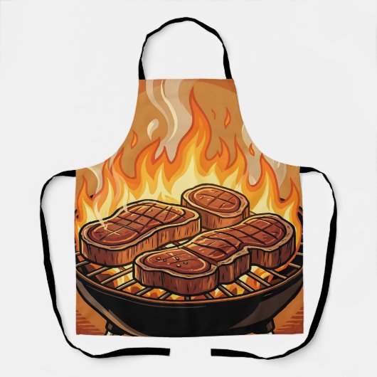 Steaks Grillen BBQ Flammen Schürze (Vorderseite)