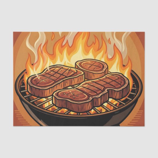 Steaks Grillen BBQ Flammen Seidenpapier (Vorderseite)